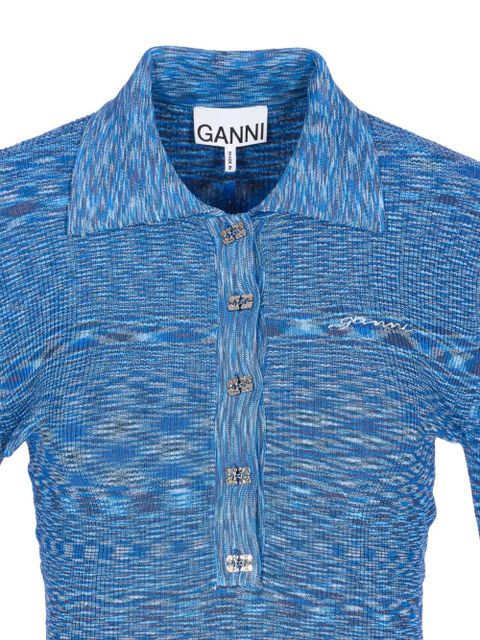 GANNI Spacedyed logo-button polo top - Blue