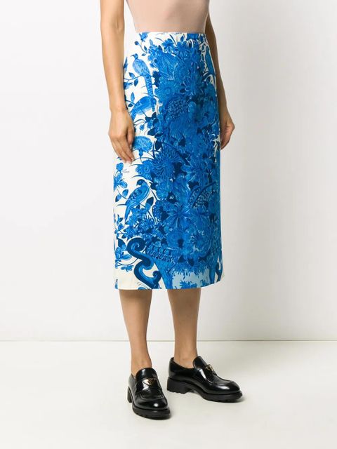 Valentino Garavani floral-print mid-length skirt - Blue