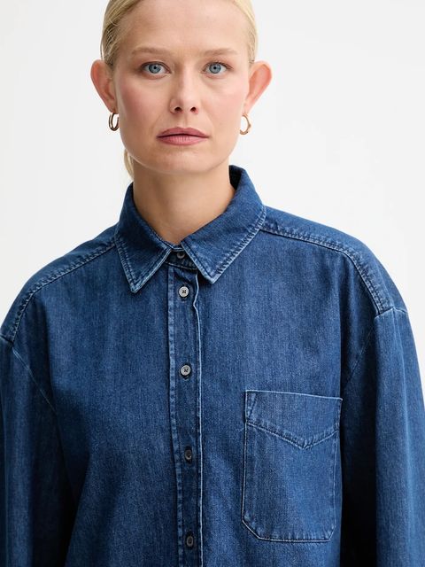 Weekend Max Mara koszula jeansowa OBBIA damska kolor granatowy regular z kołnierzykiem klasycznym 2525116052600