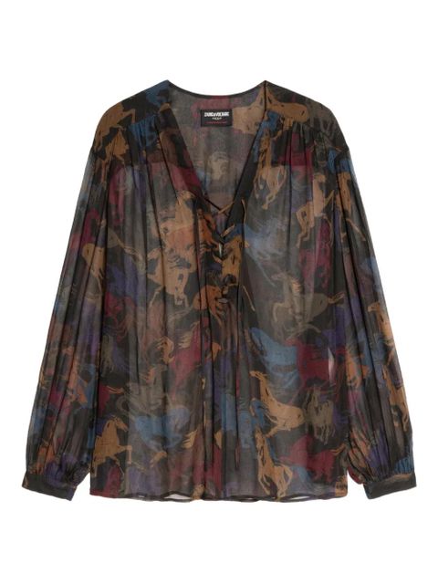 Zadig&Voltaire horse-print lace-up top - Brown - zdjęcie produktu nr 1