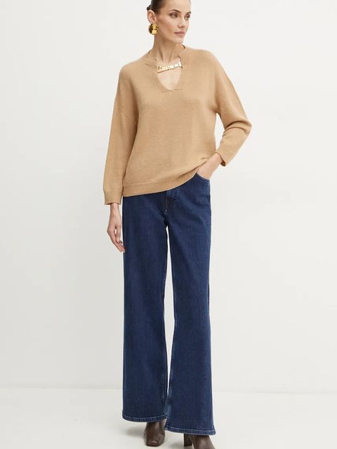 Simona Corsellini sweter wełniany damski kolor beżowy lekki A24CPMGG03 - zdjęcie produktu nr 2