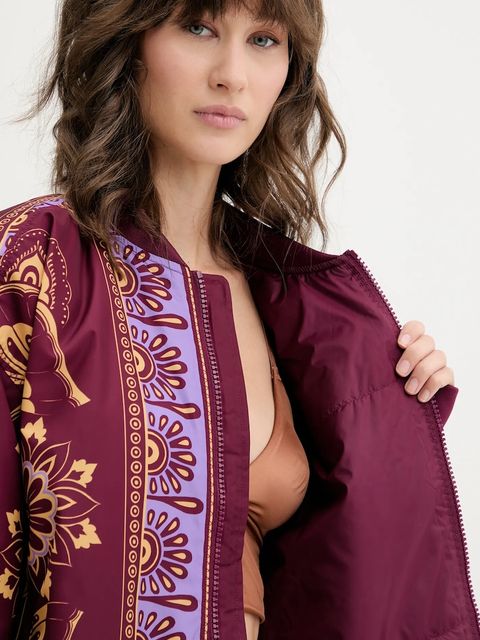 adidas kurtka bomber x Farm Rio kolor bordowy przejściowa oversize JL8621