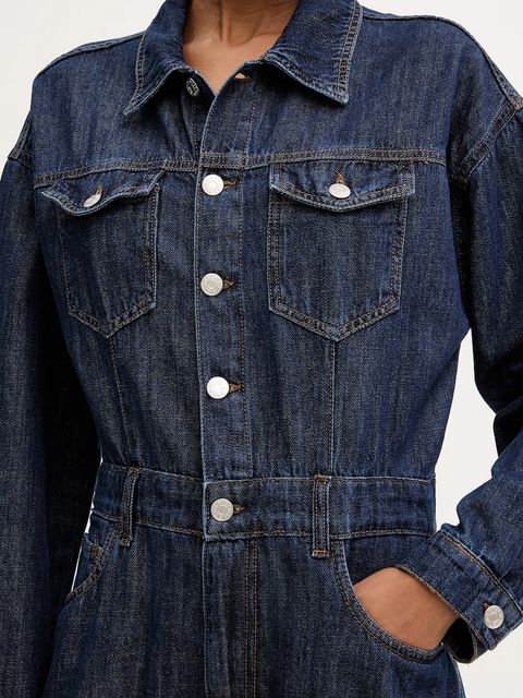 Haveone kombinezon jeansowy kolor niebieski bawełniany z kołnierzykiemm YGZ-P006