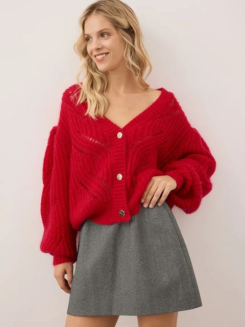 Bizuu kardigan z wełną CLARA damski kolor czerwony CLARA CZERWONY - zdjęcie produktu nr 1