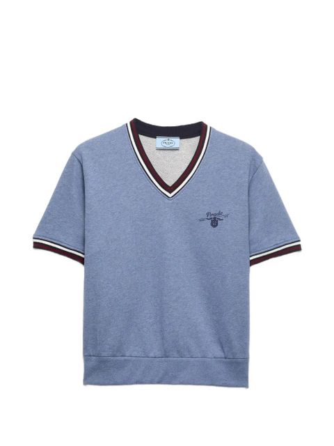 Prada cotton fleece V-neck sweatshirt - Blue - zdjęcie produktu nr 1