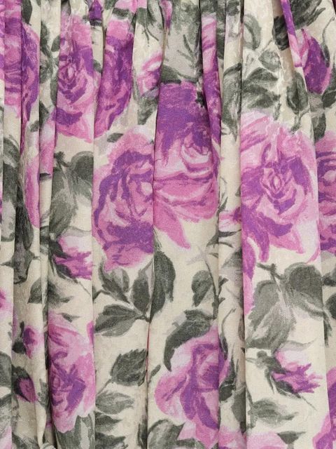 Chloé floral-print puff-sleeve cropped silk top - Purple