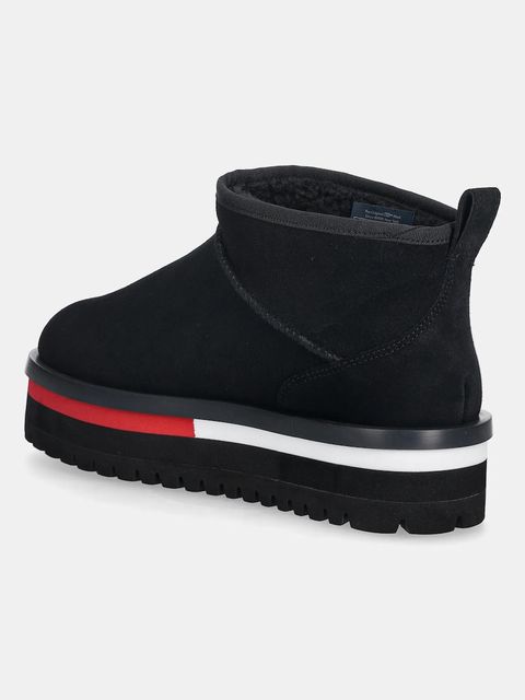 Tommy Jeans śniegowce zamszowe TJW FLATFORM SNOW BOOT SUEDE kolor czarny EN0EN02841