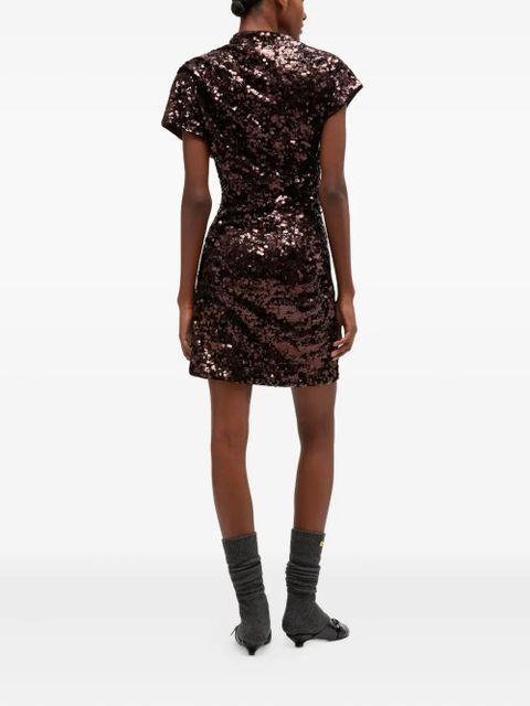 GANNI sequin short-sleeve mini dress - Brown