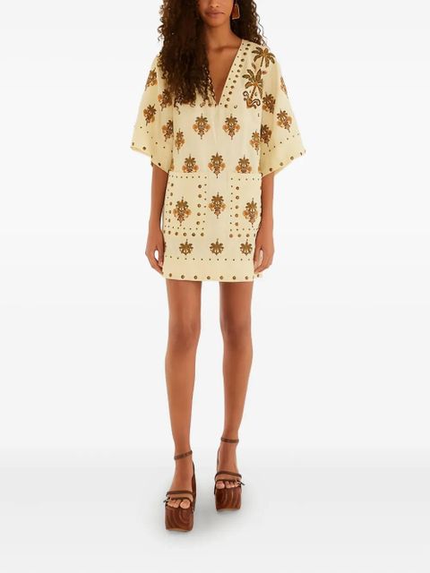 FARM Rio studded palm-print mini dress - Neutrals - zdjęcie produktu nr 2