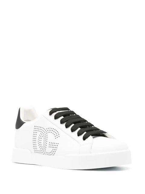 Dolce & Gabbana Portofino perforated-logo leather sneakers - White