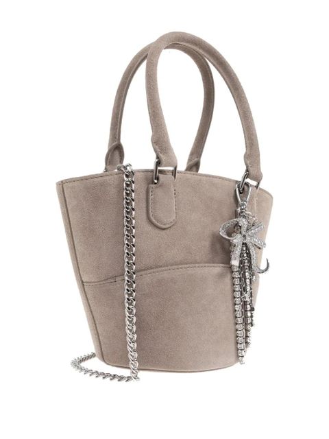 Self-Portrait charm-detail suede bucket bag - Grey