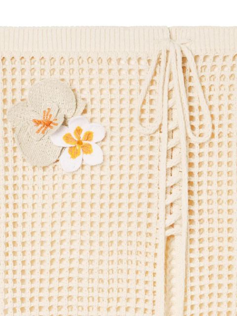 Alanui Where The Waves Begins floral-appliqué tied midi skirt - Neutrals