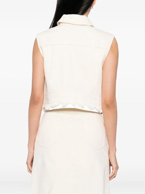 Self-Portrait sleeveless denim jacket - Neutrals