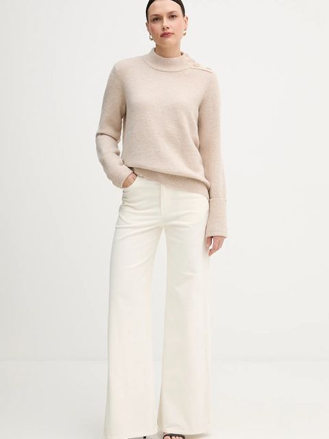 Marc Aurel sweter z domieszką wełny damski kolor beżowy z półgolfem 8064-8000-82028 - zdjęcie produktu nr 2