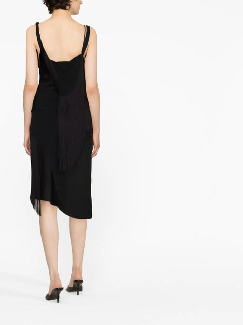 Victoria Beckham asymmetric fringed slip dress - Black