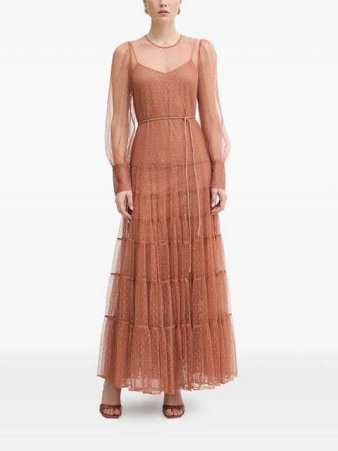 TWINSET lace-overlaid tiered dress - Brown - zdjęcie produktu nr 1
