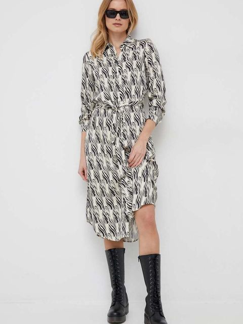 Sisley sukienka kolor beżowy midi prosta