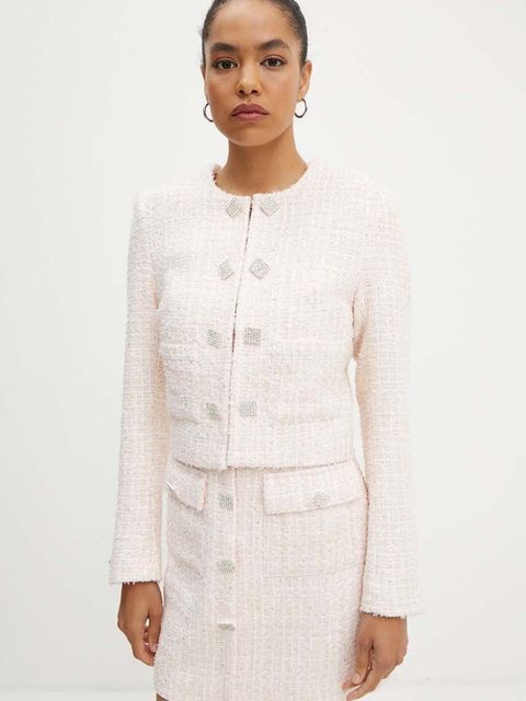 Rotate marynarka Boucle Cropped Jacket kolor różowy jednorzędowa wzorzysta 1127721011