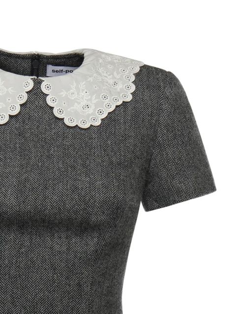 Self-Portrait Herringbone lace collar mini dress - Grey