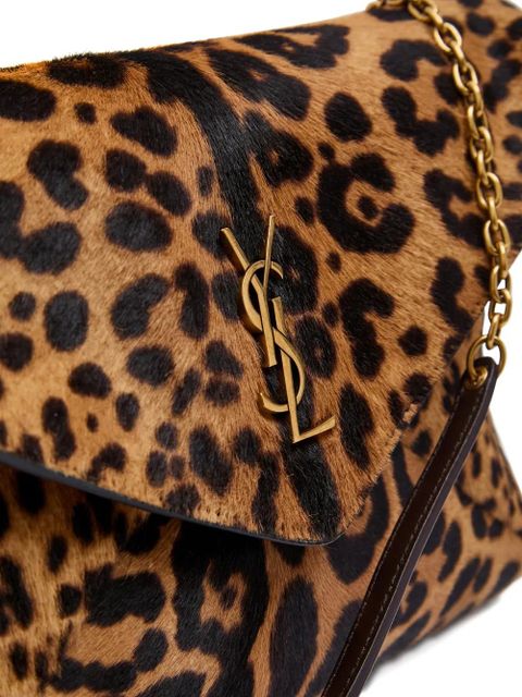 Saint Laurent Cassandre leopard-print chain shoulder bag - Brown