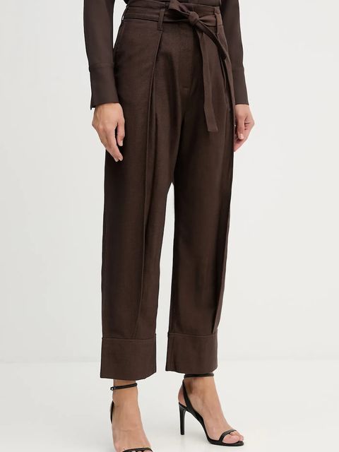 Sisley spodnie damskie kolor brązowy szerokie high waist 4ETSLF082 - zdjęcie produktu nr 1