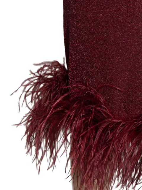 Oséree feather-trimmed sparkle midi dress - Red