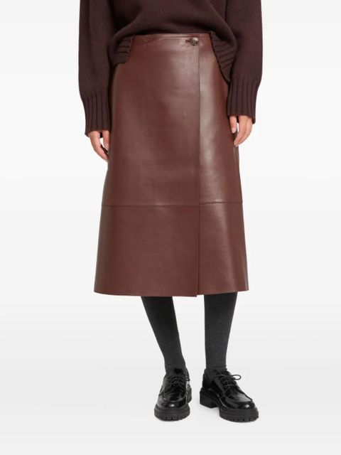 Yves Salomon leather wrap midi skirt - Brown