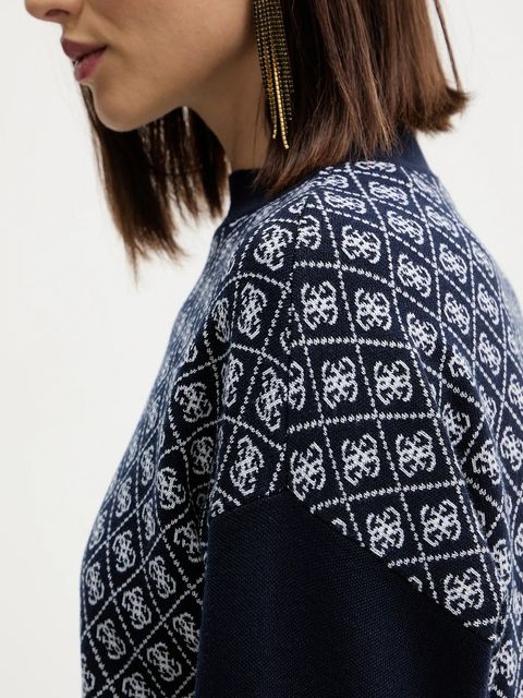 Guess sweter z domieszką wełny AUBREY damski kolor granatowy z półgolfem W5BR23 Z3JD2