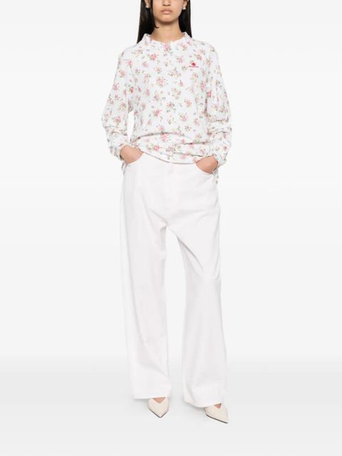SHUSHU/TONG floral-print ruffled-collar sweatshirt - White - zdjęcie produktu nr 2