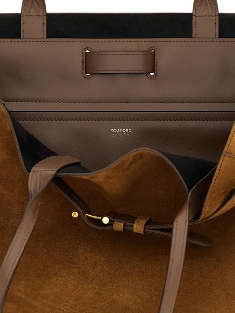 TOM FORD metal buckle calfskin tote bag - Brown