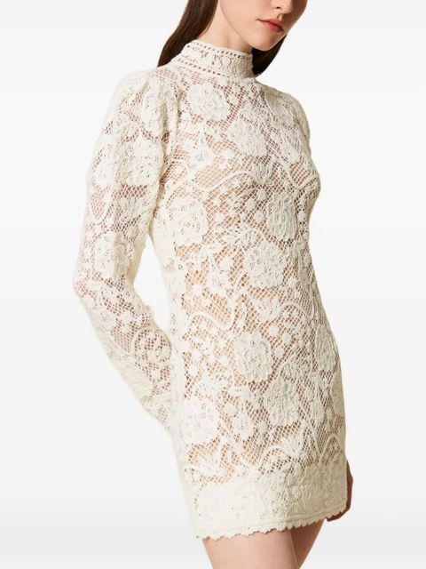 TWINSET floral crochet mini dress - White