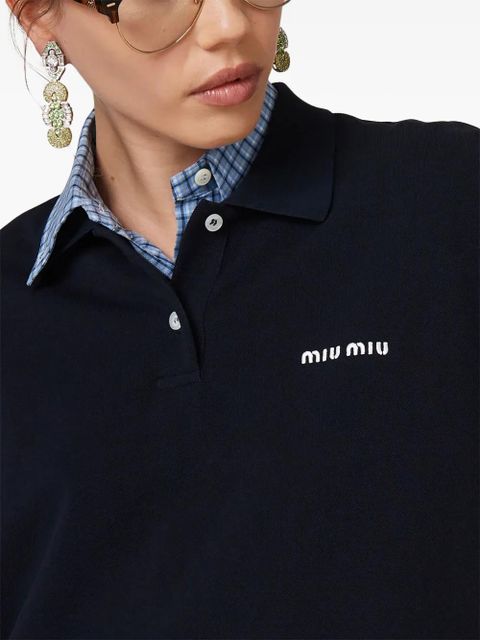 Miu Miu logo-embroidered piqué polo shirt - Blue