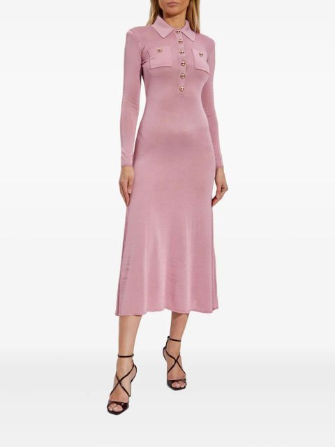 Self-Portrait polo-neck button-front dress - Pink
