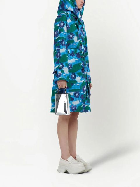 Marni all-over floral-print hooded coat - Blue