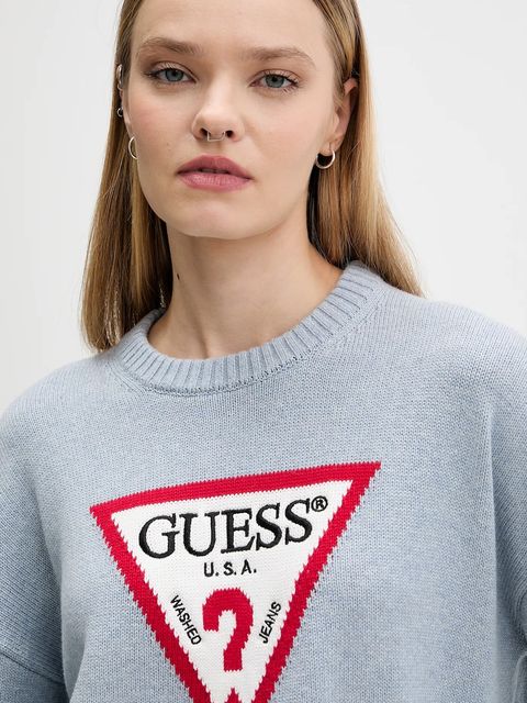 Guess Jeans sweter bawełniany kolor niebieski lekki W4BR12 Z3HM1 - zdjęcie produktu nr 2