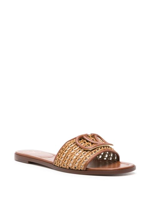 Valentino Garavani VLogo Signature woven-raffia slides - Brown