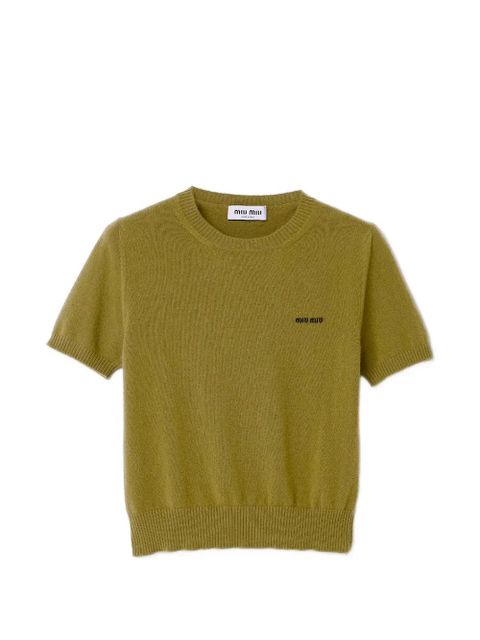 Miu Miu logo-detail cashmere top - Green - zdjęcie produktu nr 1