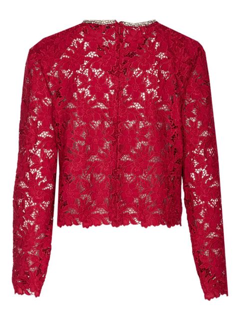 Self-Portrait crystal-collar lace blouse - Red
