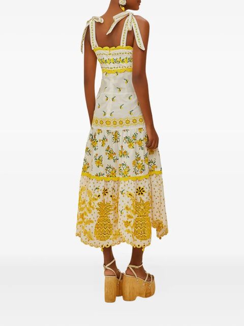 FARM Rio Sicily pineapple-embroidered midi dress - White