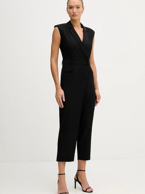 Sisley kombinezon z domieszką wełny kolor czarny z dekoltem w szpic 41FQLT00S - zdjęcie produktu nr 1