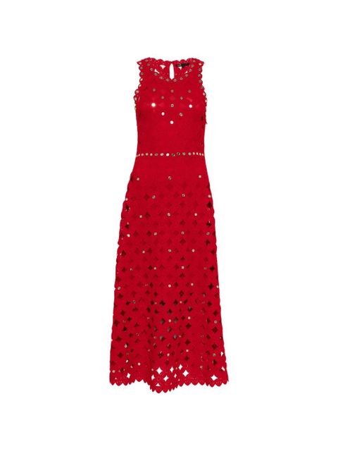 Maje scalloped-detail openwork midi dress - Red - zdjęcie produktu nr 1