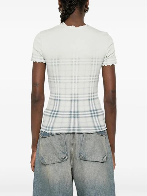 Burberry ruffled-detail check-pattern T-shirt - Green