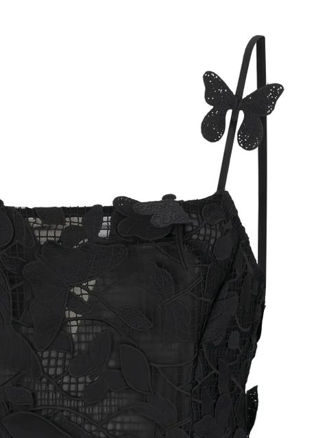 Blumarine butterfly-appliqué macramé lace dress - Black