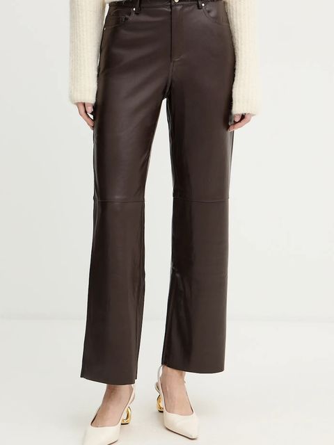 Morgan spodnie damskie kolor brązowy proste high waist PEMPER - zdjęcie produktu nr 1