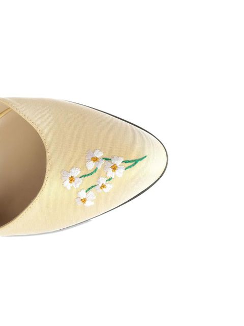 Valentino Garavani floral-embroidered ankle-strap pumps - Yellow