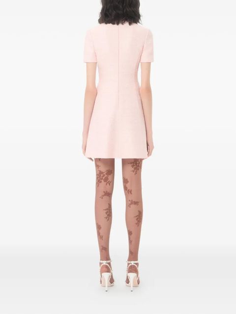 Valentino Garavani embroidered crinkle cotton tweed short dress - Pink