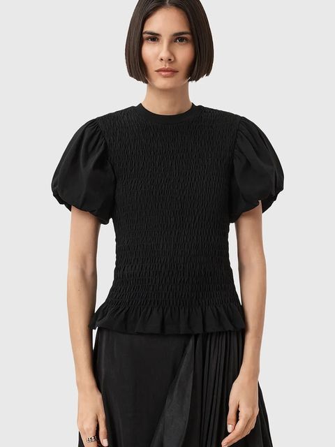 AllSaints bluzka DAEL damska kolor czarny gładka W013JD