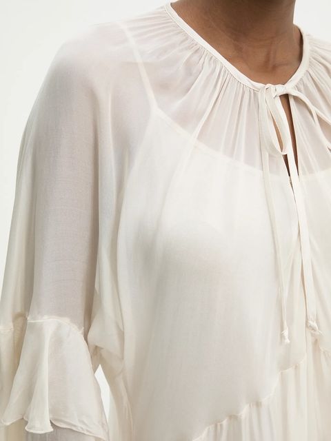 Answear.LAB sukienka z jedwabiem kolor beżowy maxi rozkloszowana