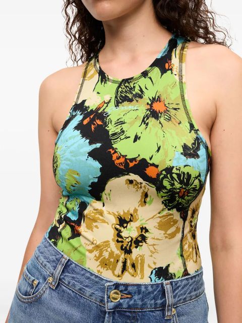 GANNI floral-print bodysuit - Blue