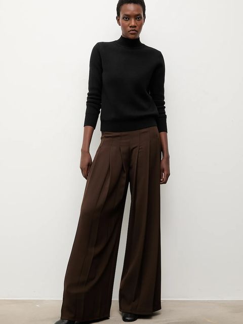 Answear.LAB spodnie damskie kolor brązowy szerokie high waist